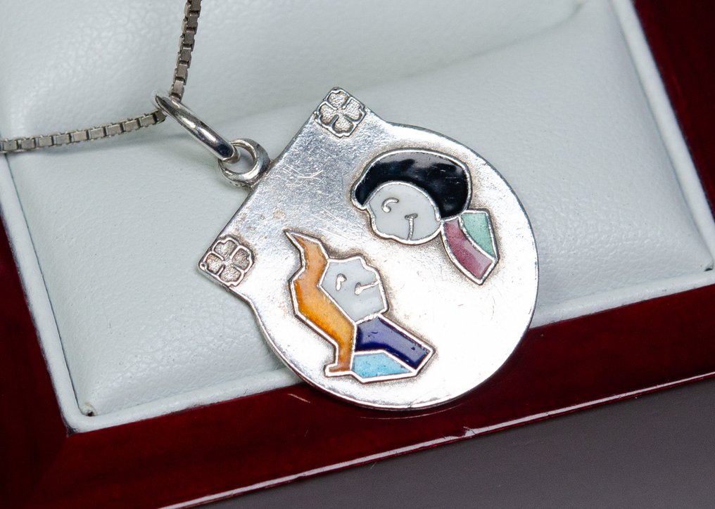 - Jugendstil - Argent 800 - Emaille - Collier avec pendentif #2.1