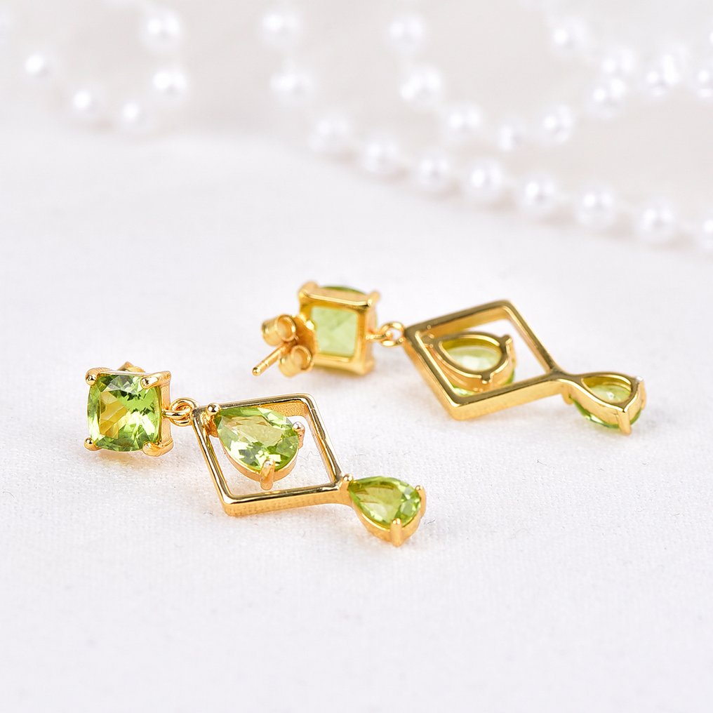 Nincs minimálár - Drop fülbevaló Ezüst - Peridot - Certified #4.3