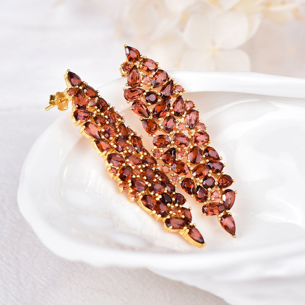 No Reserve Price - Earrings Silver - Garnet - Certified #1.0