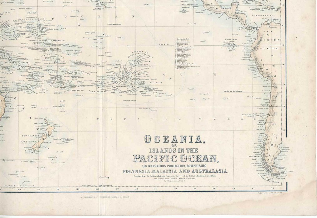 Vereinigtes Königreich - Pazifik Polynesien Malaysia Australien; J. Hugh Johnson / A. Fullarton & Co London and Edinburgh - Oceania, or Islands in the Pacific Ocean, On Mercators Projection, Comprising Polynesia, Malaysia an - 1861-1880 #4.3