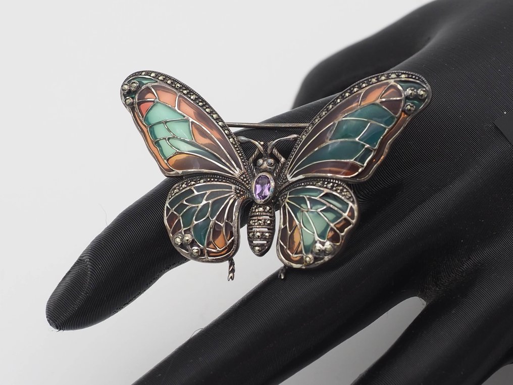 Sem preço de reserva - Pregadeira Prata Ametista - 925 #2.1