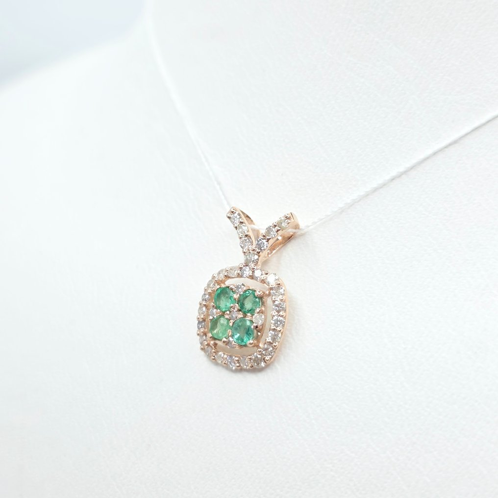 Nincs minimálár - Függő - 14 kt. Rózsa arany -  0.50ct. tw. Smaragd - Gyémánt #1.0