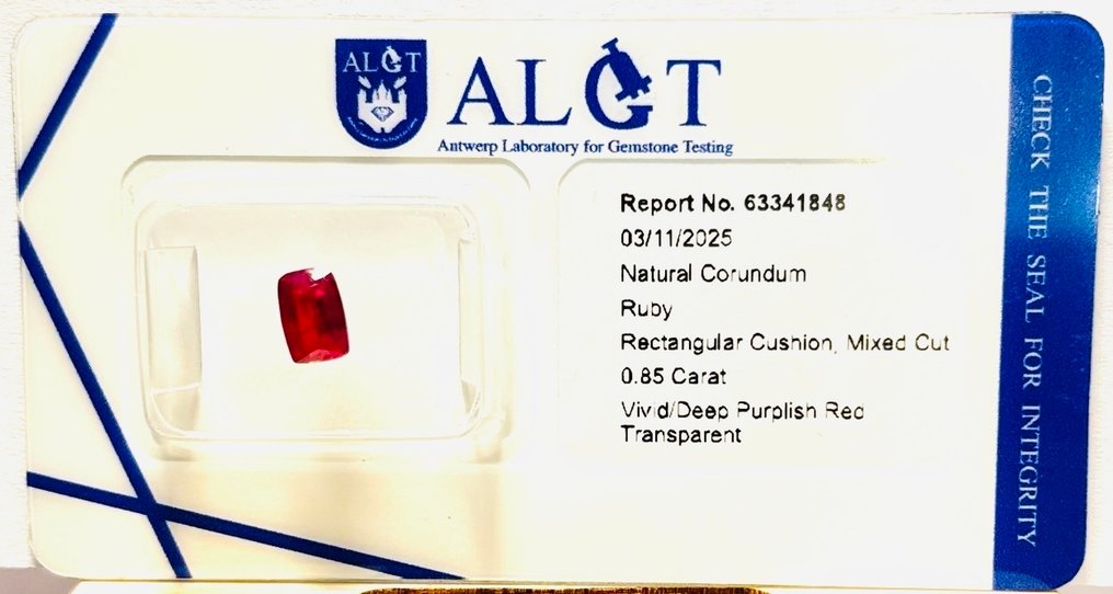 Nincs minimálár - 1 pcs Piros, Lila Rubin - 0.85 ct - Antwerpeni Drágakővizsgálati Laboratórium (ALGT) #4.3