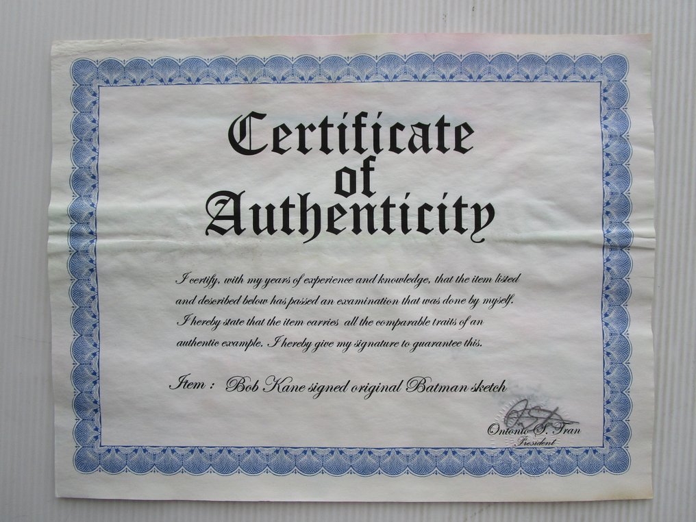 Bob Kane - Original Sketch - Batman with certificate - 1 luonnos #4.3