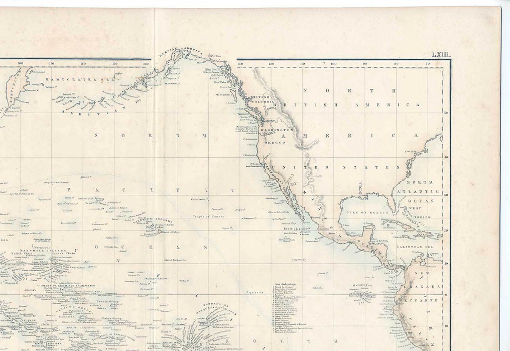Vereinigtes Königreich - Pazifik Polynesien Malaysia Australien; J. Hugh Johnson / A. Fullarton & Co London and Edinburgh - Oceania, or Islands in the Pacific Ocean, On Mercators Projection, Comprising Polynesia, Malaysia an - 1861-1880 #2.1