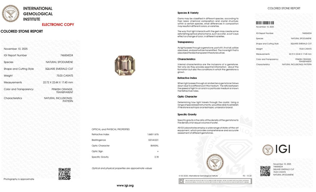 1 pcs  粉色 紫锂辉石  - 75.03 ct - 国际宝石研究院（IGI） #2.1