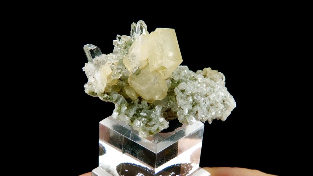Calcite con quarzo su albite - Saint-André d'Embrun, Alpi, Francia - Altezza: 5 cm - Larghezza: 4 cm- 229 g #3.2