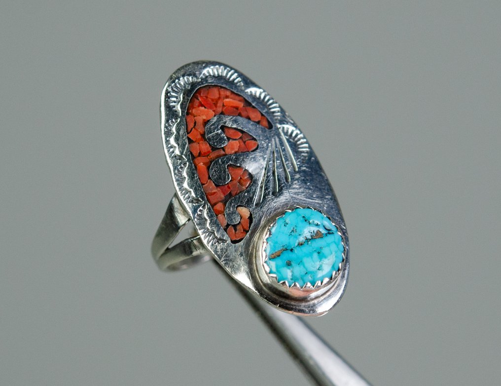 Ring - turquoise - stone mosaic - Navajo - U.S. (No Reserve Price) #1.0