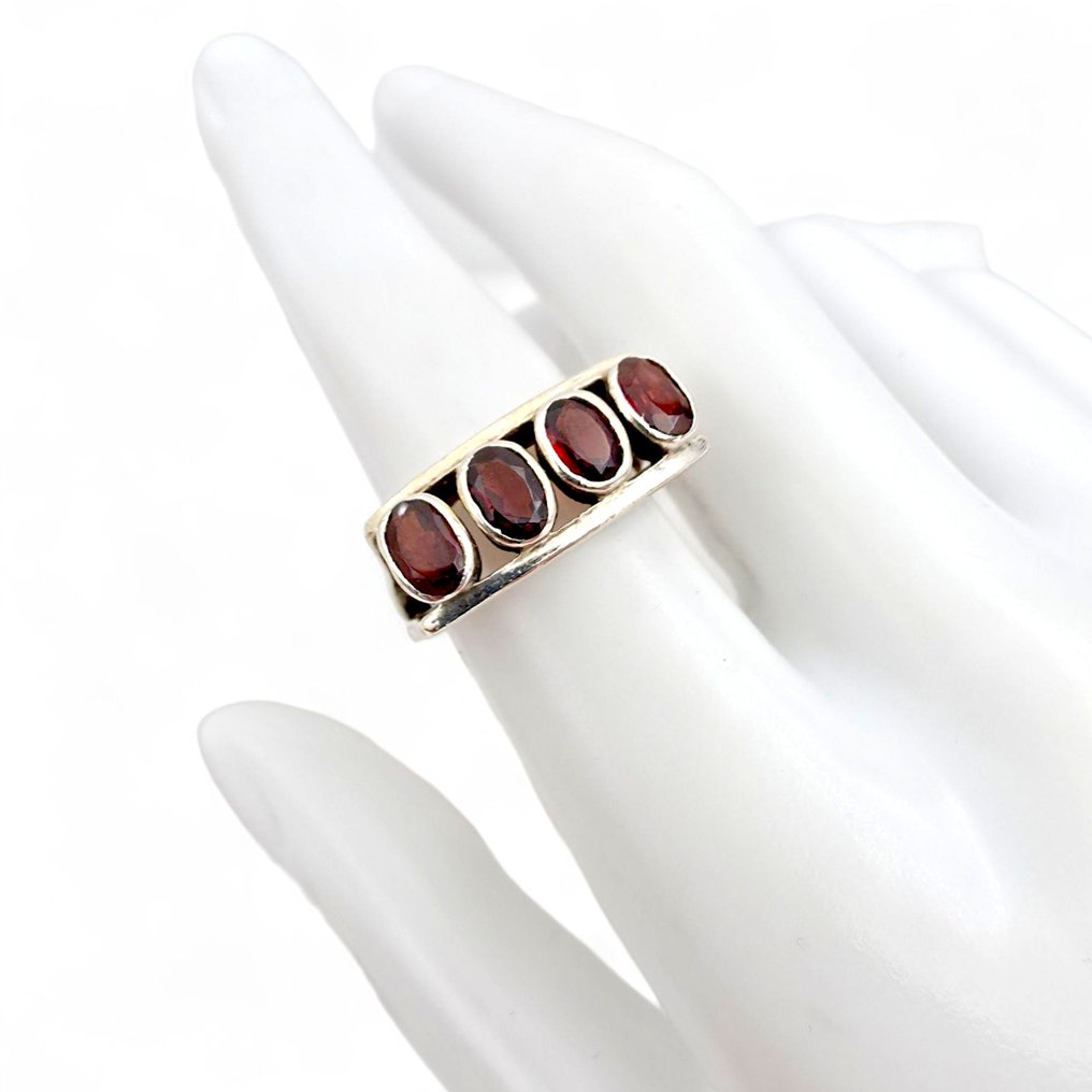 没有保留价 - 戒指 银 - 石榴石（已认证） #2.1