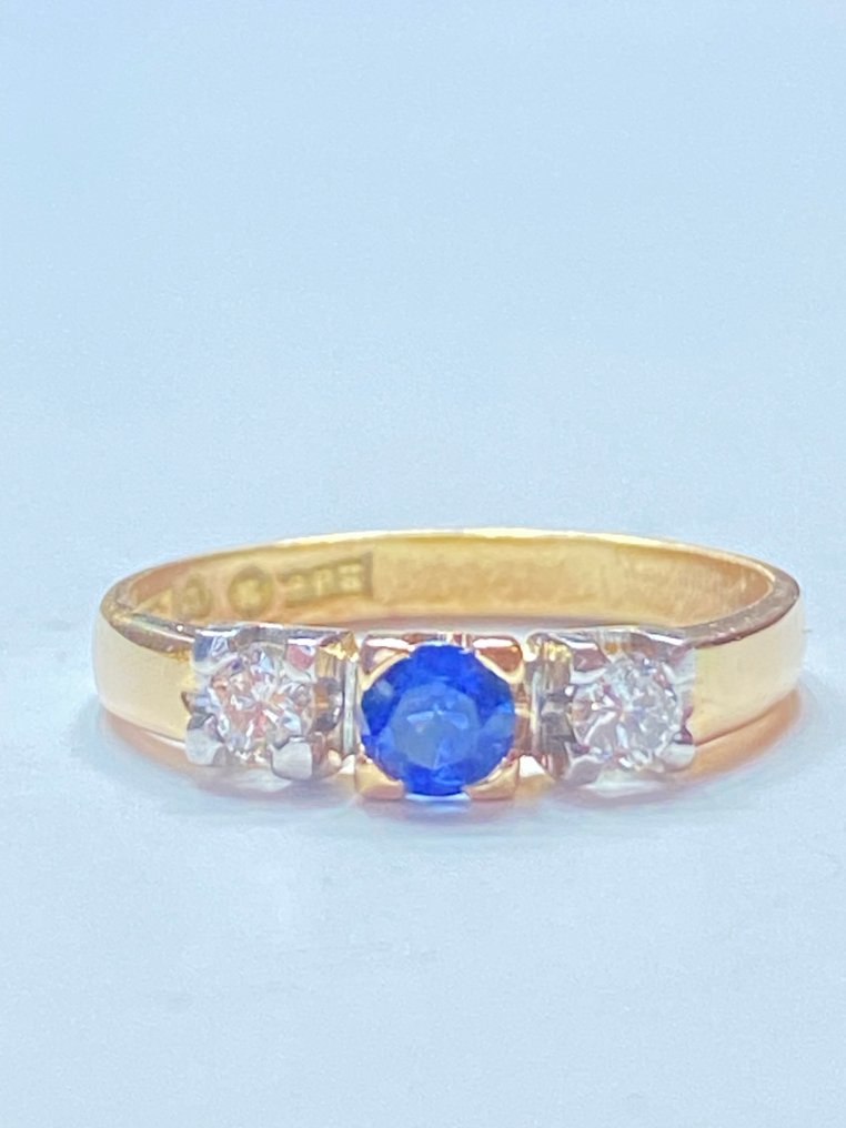 χωρίς τιμή ασφαλείας - Δαχτυλίδι - 18 καράτια Κίτρινο χρυσό Ζαφείρι - Διαμάντι #1.0