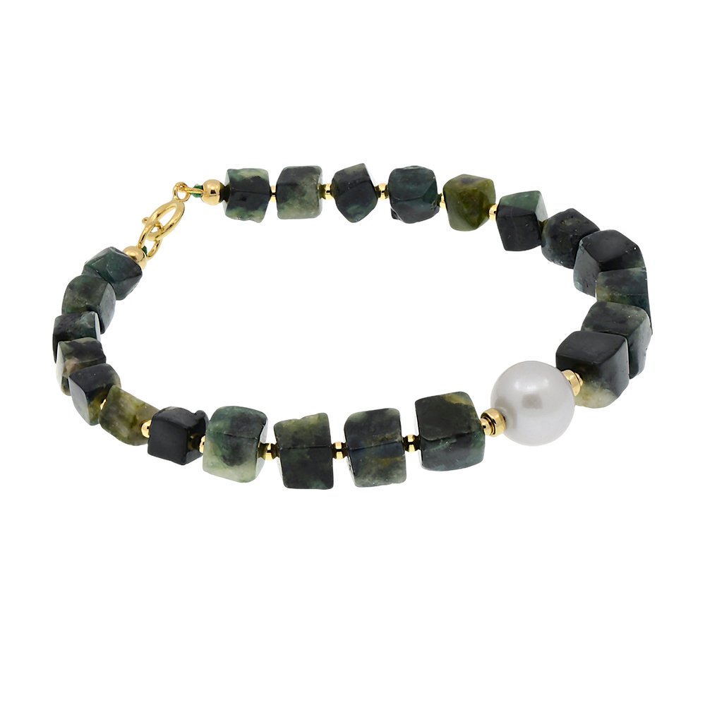 χωρίς τιμή ασφαλείας - Βραχιόλι - 18 καράτια Κίτρινο χρυσό Μαργαριτάρι - Σμαράγδι #2.1