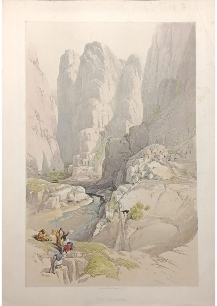 Entrance to Petra – “The Theatre”, 1842, David Roberts – Hand-Coloured Lithograph - 佩特拉遗址; David Roberts(1796-1864) & Louis Haghe - The Holy Land and Egypt - 1821-1850 #1.0