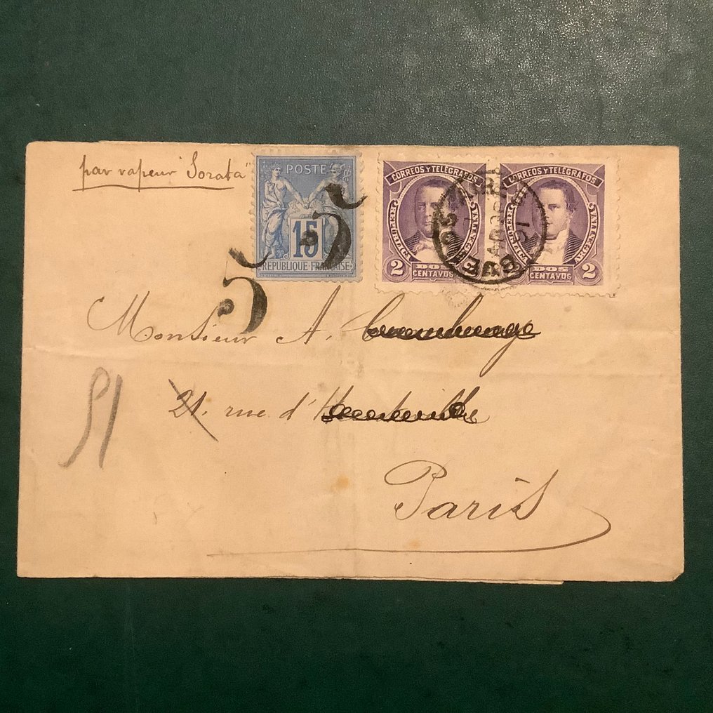 Argentina 1872 - Printed wrap with mixed franking from Argentina and France featuring a new photo certificate from - Yvert 76 en 90 #1.0