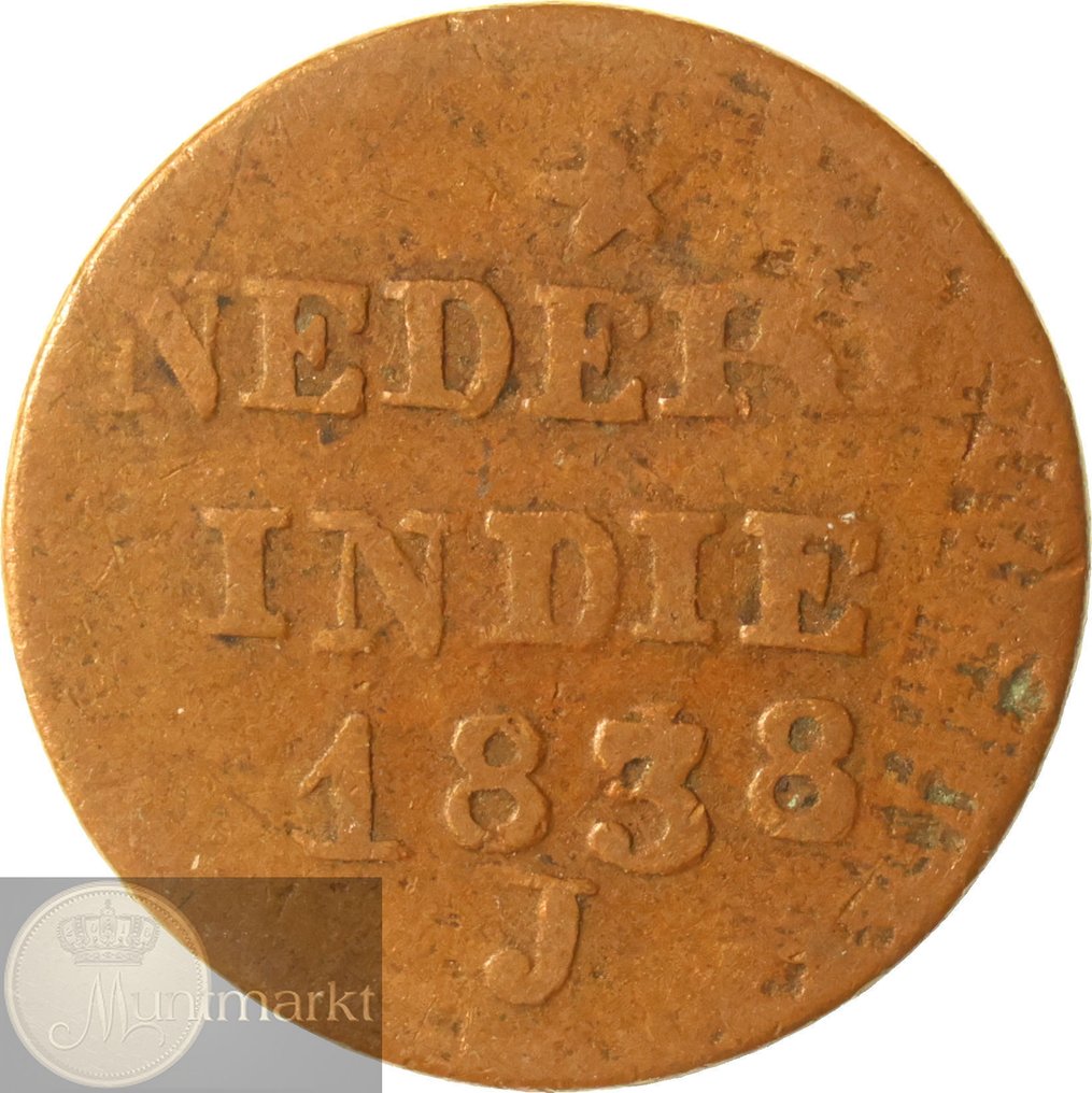 Hollandsk Indien. Willem I. 1 Cent 1838 J jaartalwijziging over 1842 #2.1