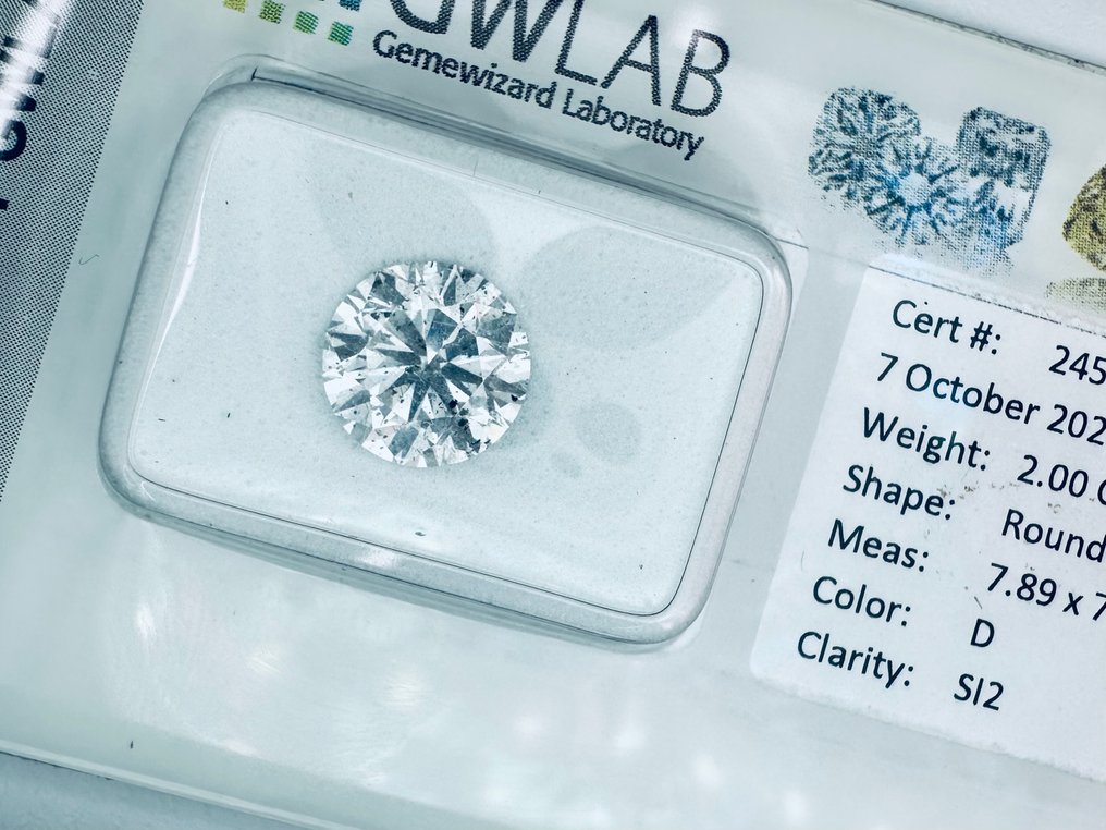 1 pcs 鑽石  (天然)  - 2.00 ct - 圓形 - D (無色) - SI2 - Gemewizard Gemological Laboratory (GWLab) - （自然 - VG/EX/EX） #1.0