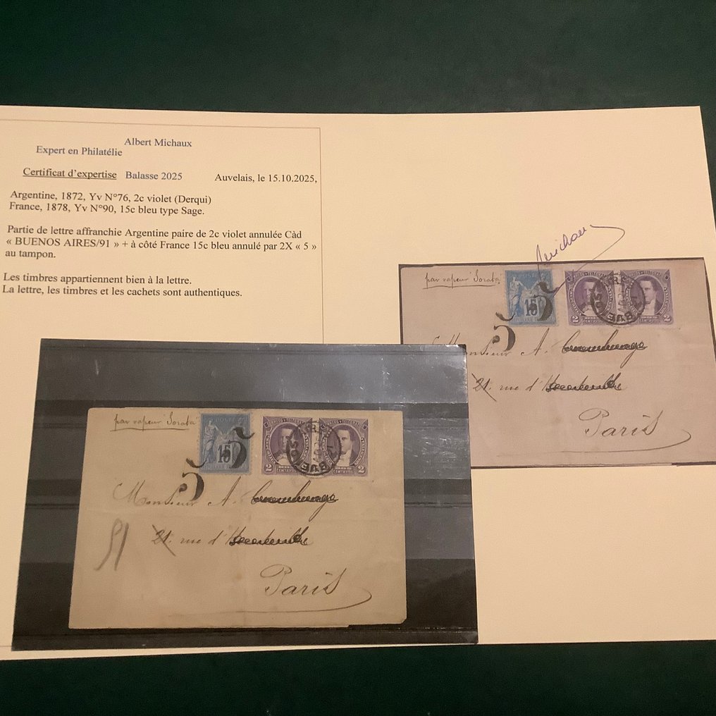 Argentina 1872 - Printed wrap with mixed franking from Argentina and France featuring a new photo certificate from - Yvert 76 en 90 #1.0