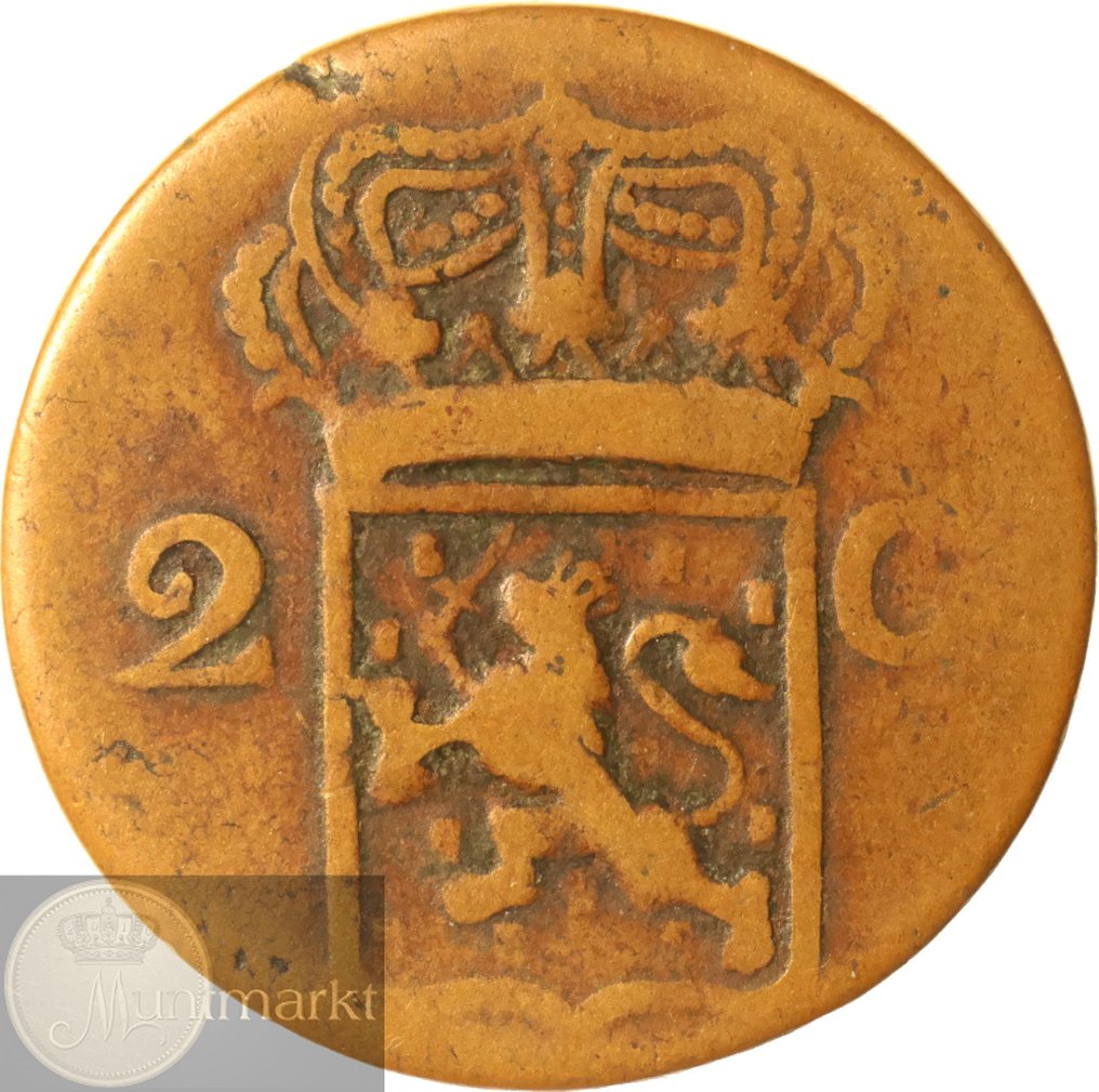 Hollandsk Indien. Willem I. 2 Cent 1835 V jaartalwijziging over 1834 #2.1