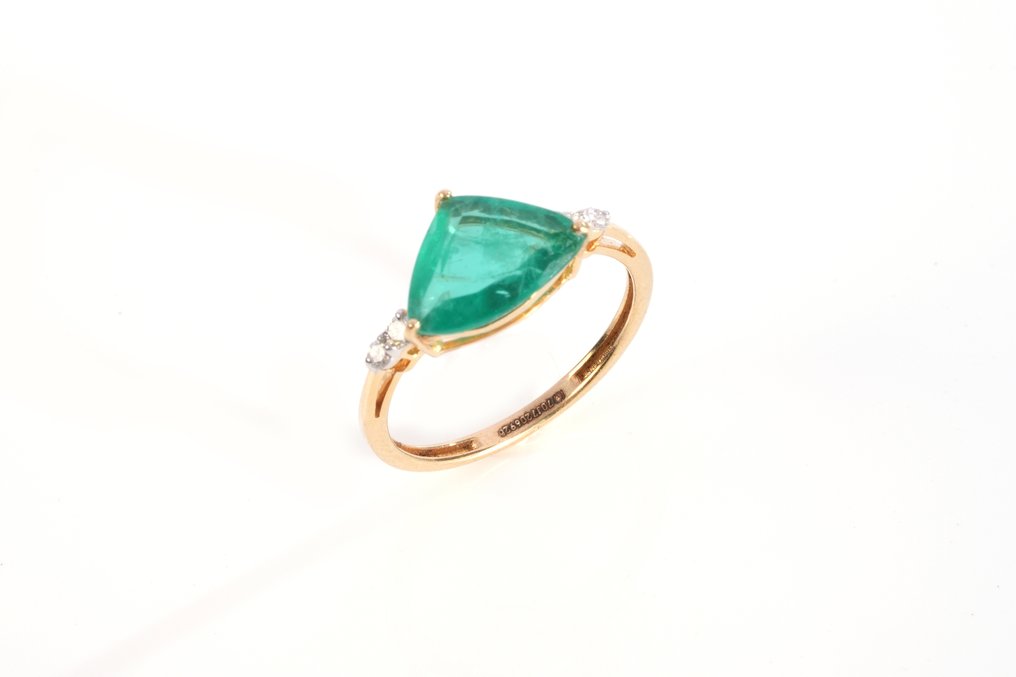 Ring - 18 karat Gull -  1.21ct. tw. Smaragd - Diamant #3.2