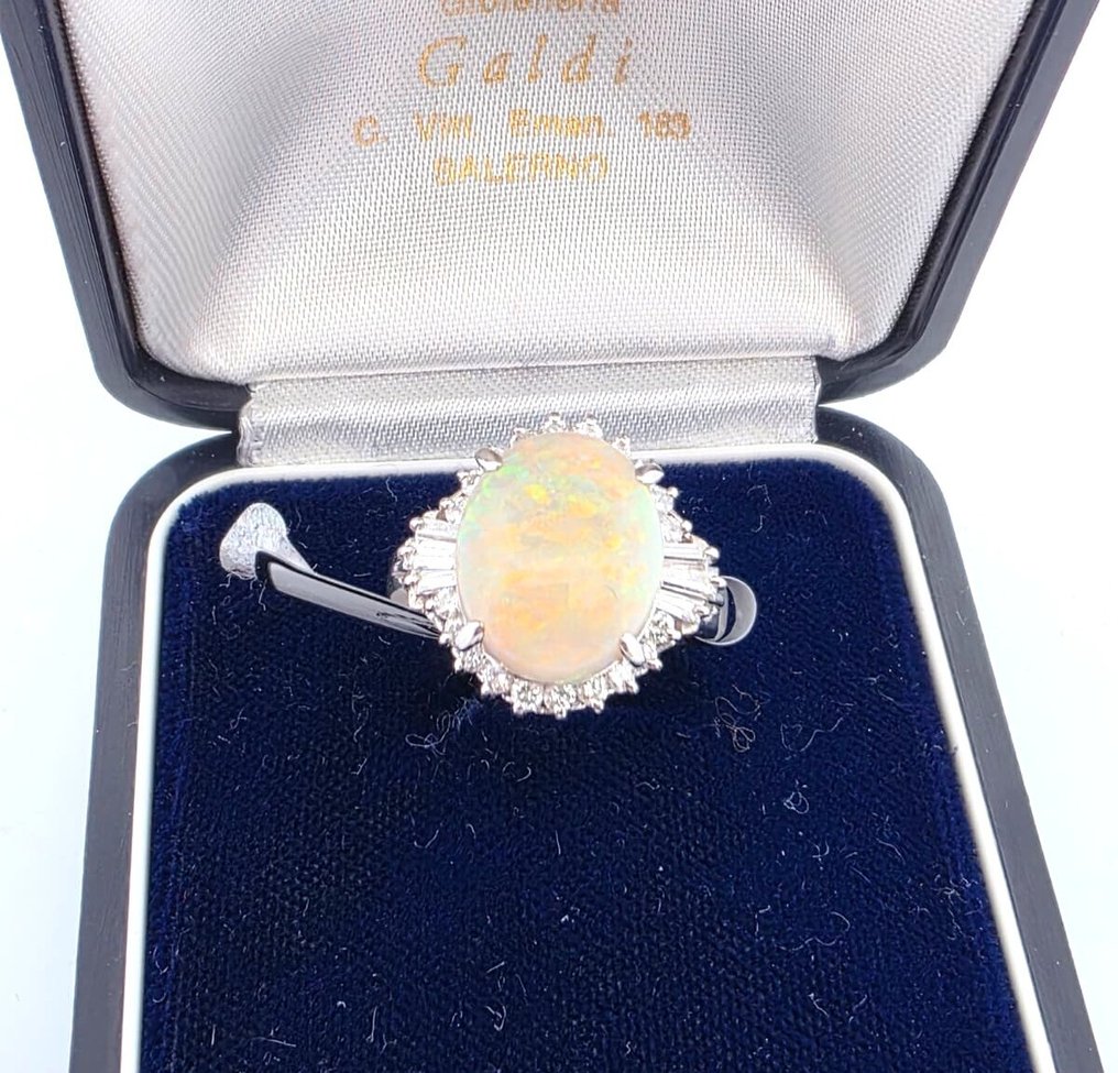 Δαχτυλίδι Πλατίνα -  4.16ct. tw. Οπάλιο - Διαμάντι #1.0