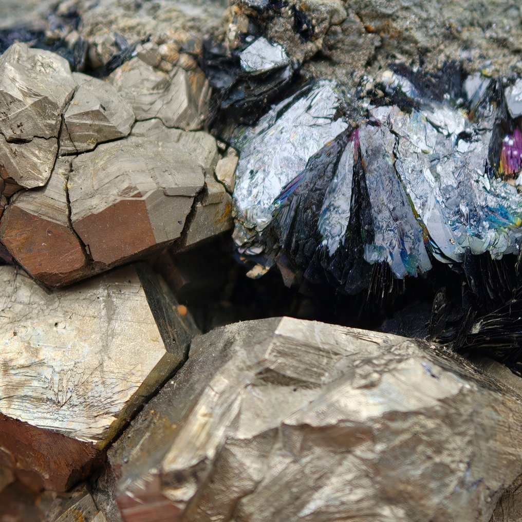Pentagon-dodecahedral pyrite with hematite, Italy Crystals on matrix - Height: 72 mm - Width: 65 mm- 272 g #4.3