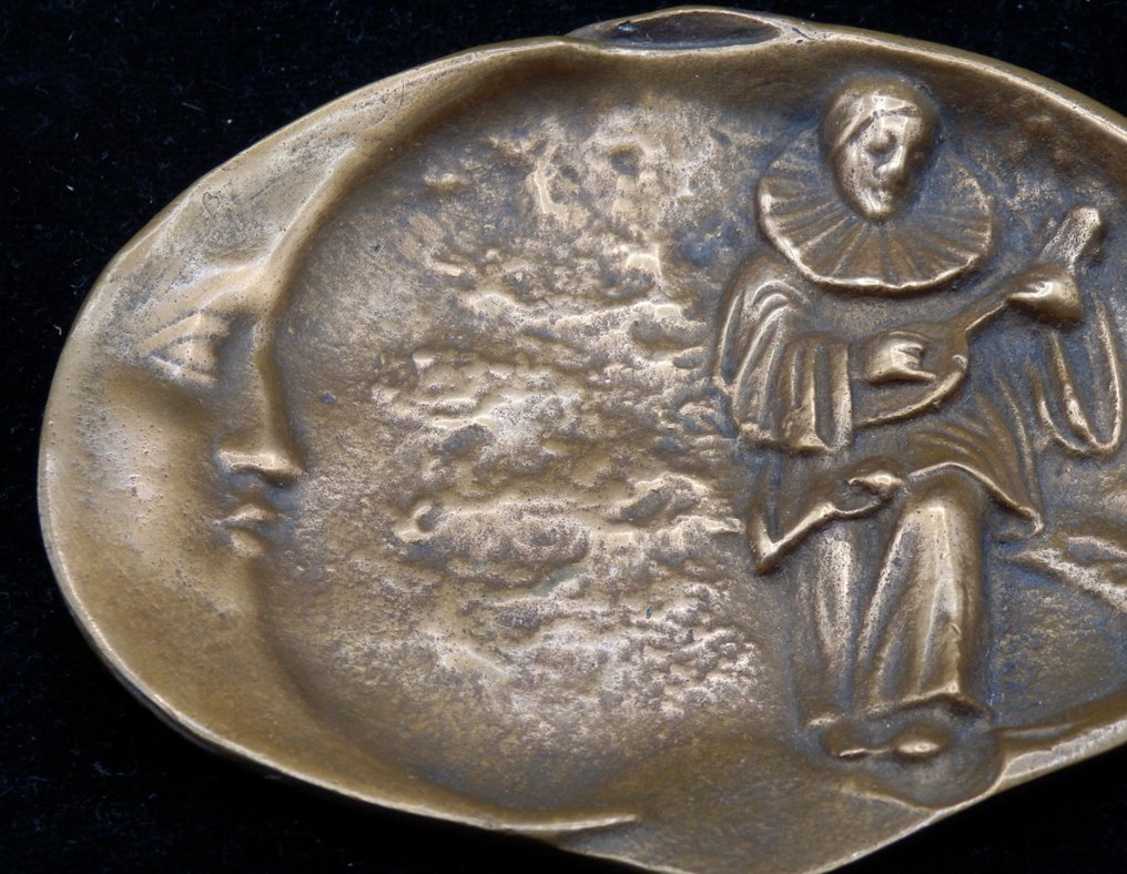 Coșuleț pentru obiecte - Bronzen vide poche - Motief Clown en Maan - Franța #2.1