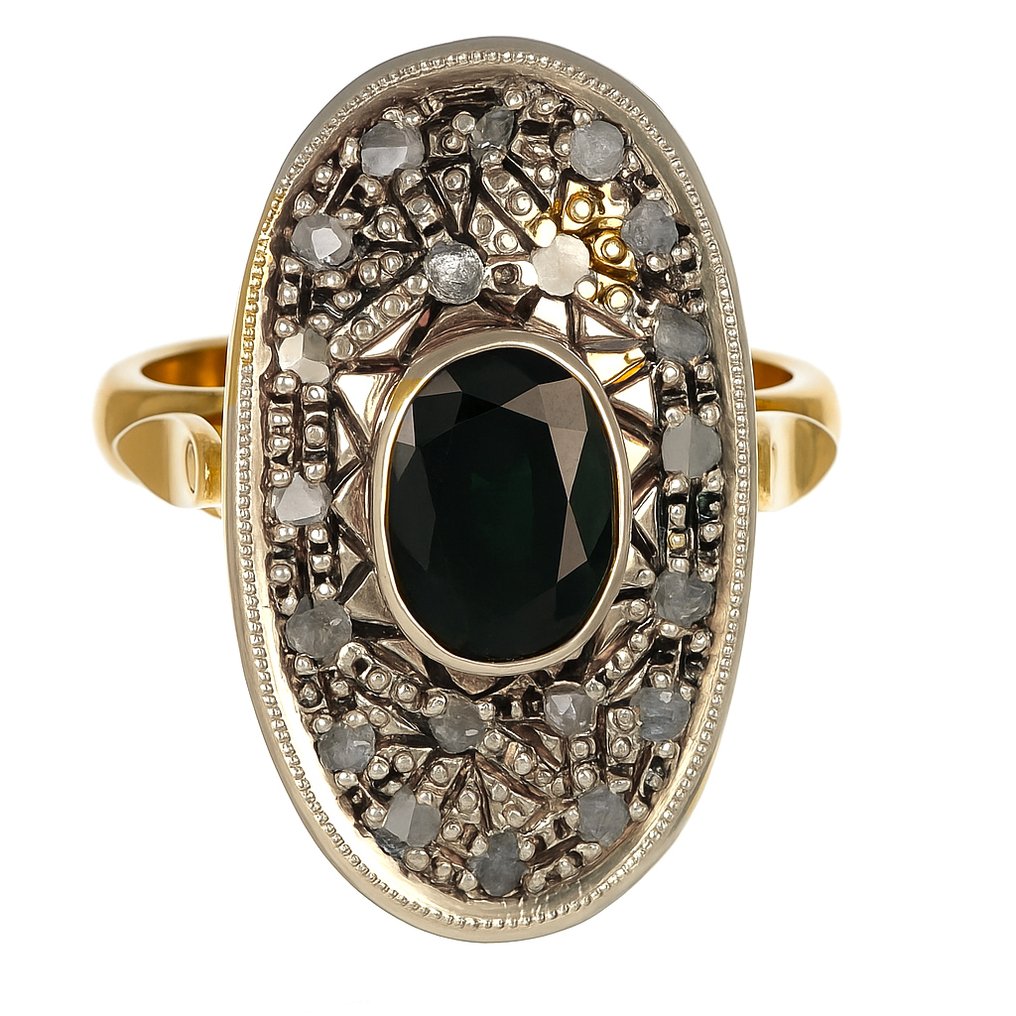 Δαχτυλίδι - 14 καράτια Κίτρινο χρυσό, Ασημί - 1.97ct. tw. Ζαφείρι - Διαμάντι #2.1