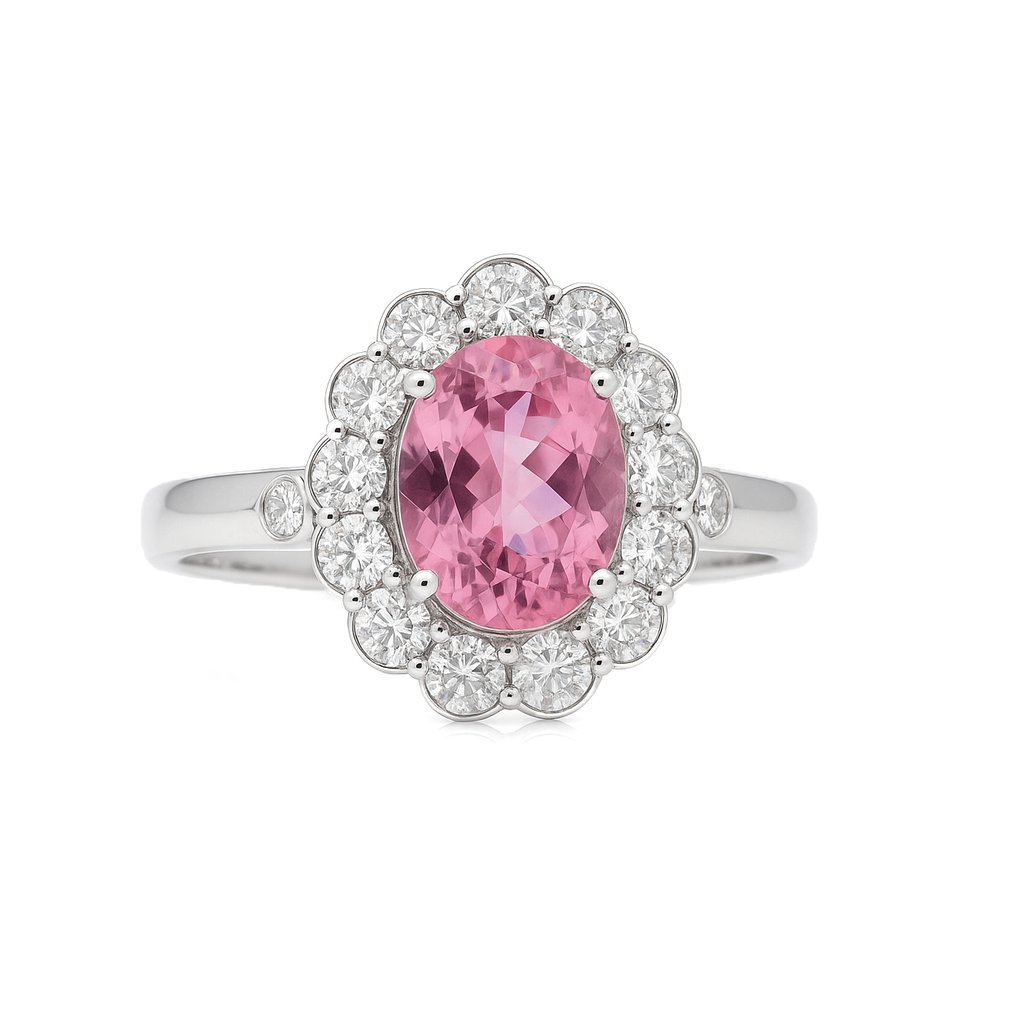 戒指 - 18K包金 白金 -  1.72ct. tw. 钻石 (天然)  - 电气石 #4.3