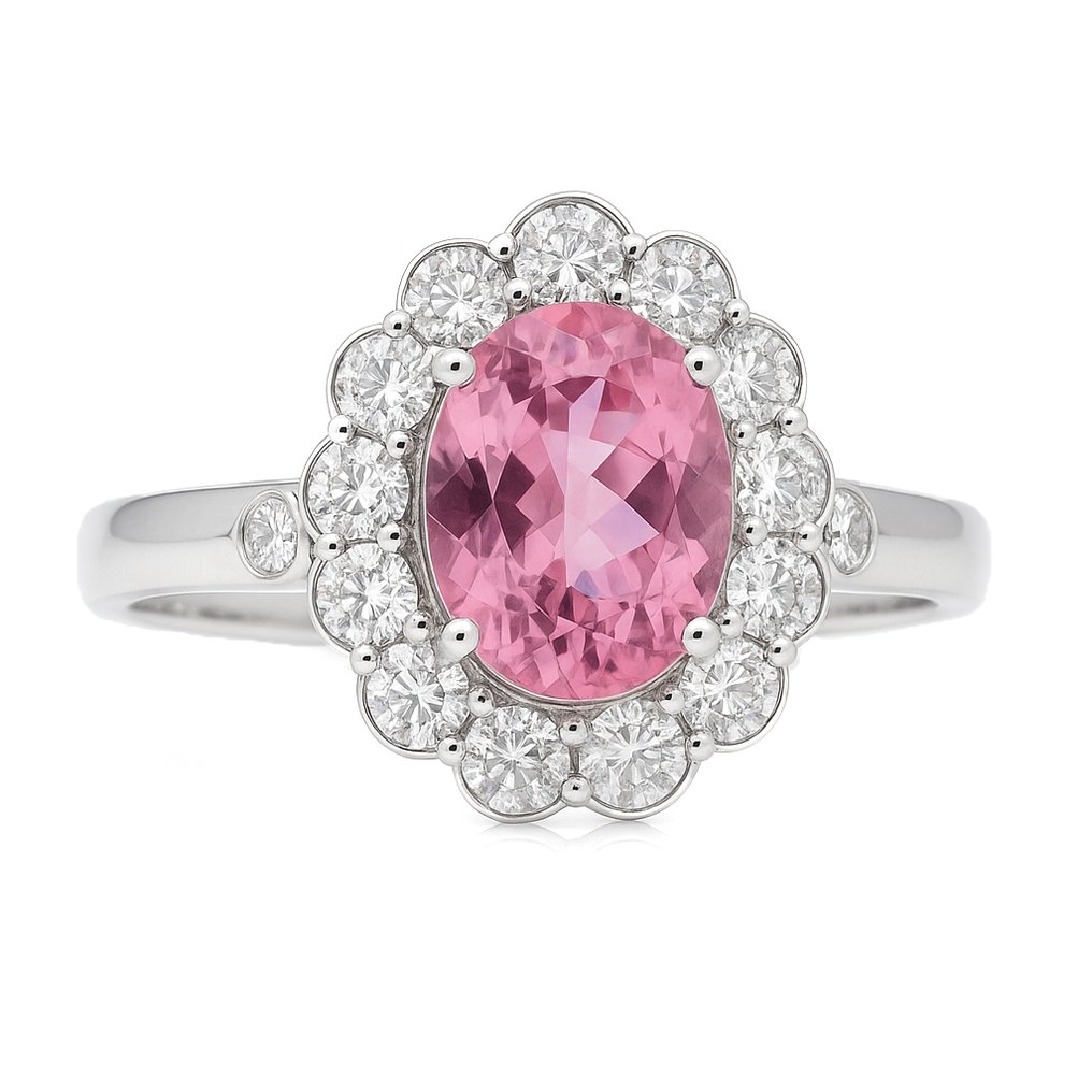 戒指 - 18K包金 白金 -  1.72ct. tw. 钻石 (天然)  - 电气石 #1.0