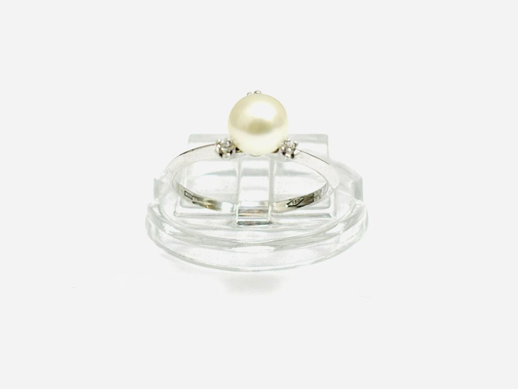 Δαχτυλίδι - 18 καράτια Λευκός χρυσός -  0.06ct. tw. Διαμάντι (Φυσικό)  - Μαργαριτάρι - Κατασκευασμένο στην Ιταλία #3.2