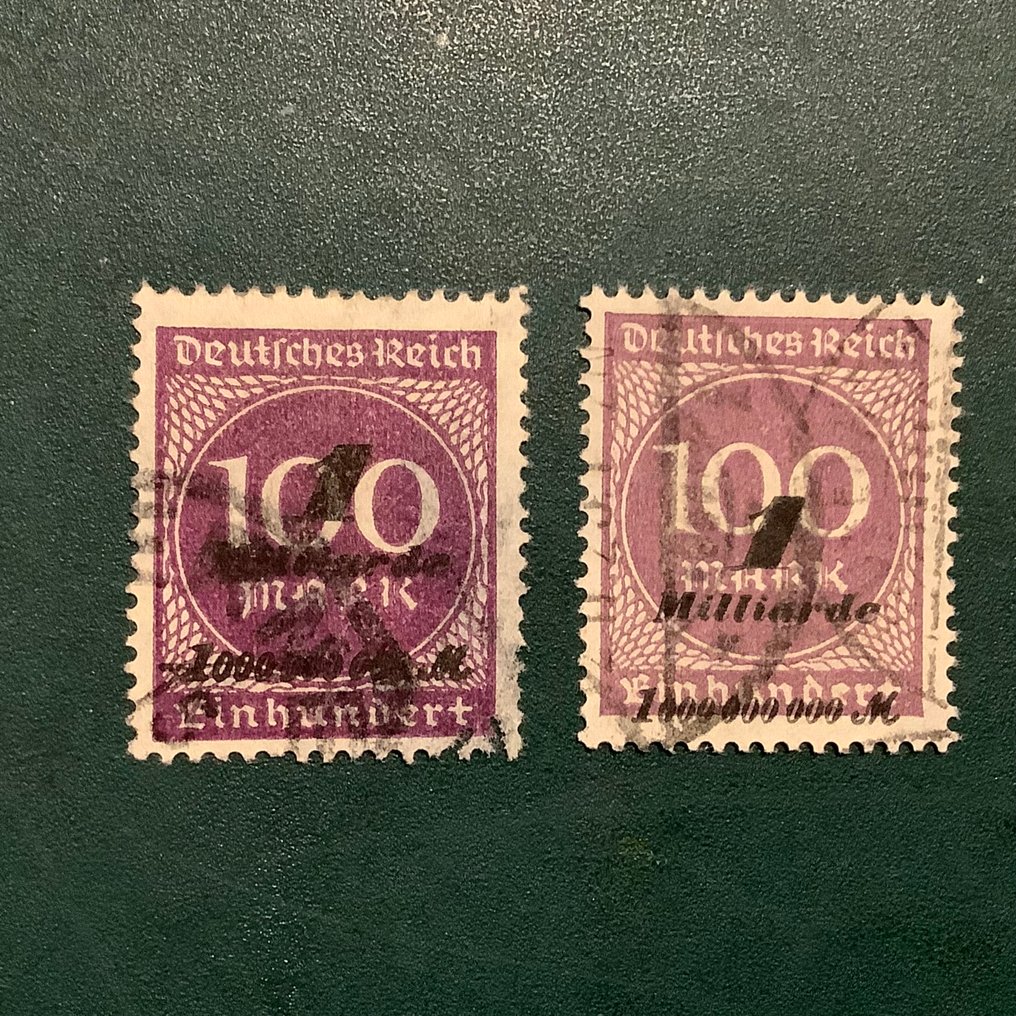 Duitse Rijk 1923 - Cijfer in cirkel in beide nuances - gekeurd Peschl - Michel 331a en b #1.0