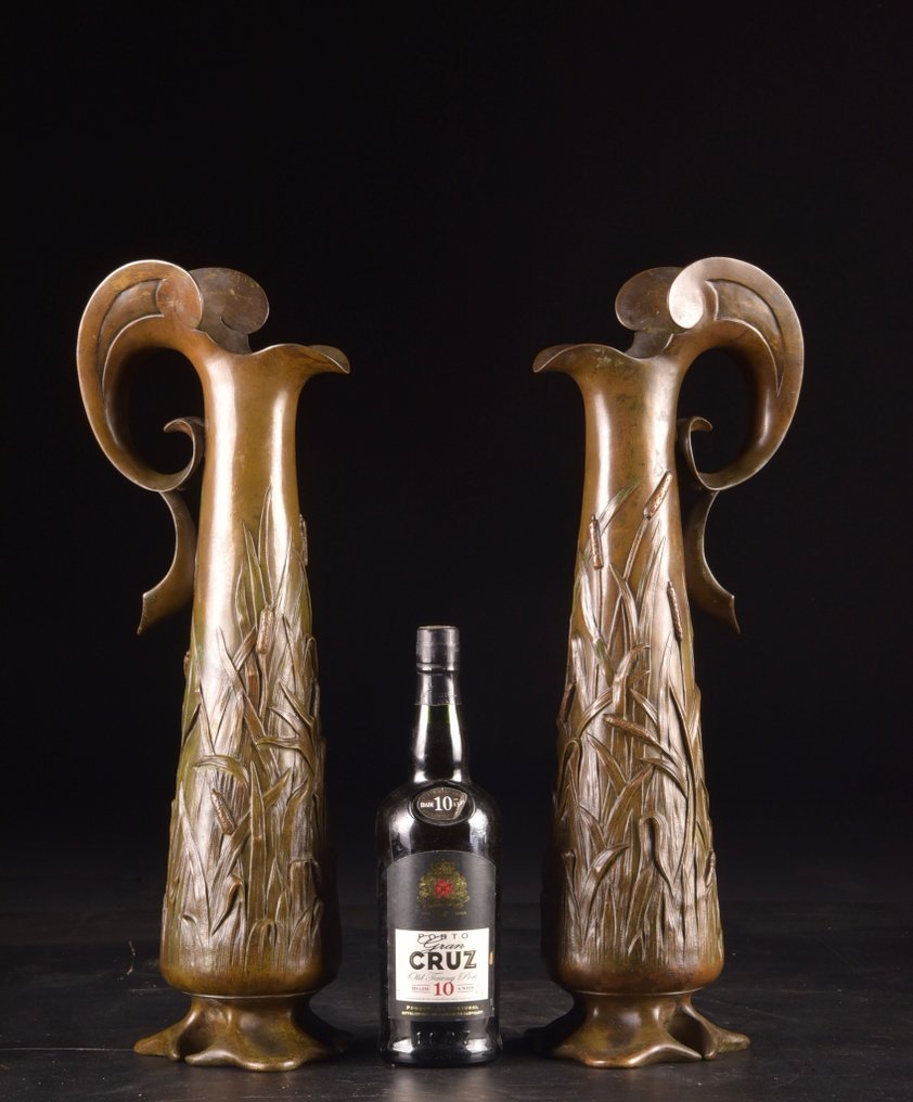 Art Nouveau vazen - Carmelo Cernigliari-Melilli (Italië / Frankrijk, circa 1900) - Vase (2) - Patinated bronze #4.3