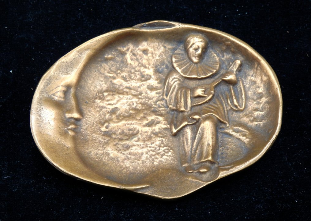 Coșuleț pentru obiecte - Bronzen vide poche - Motief Clown en Maan - Franța #1.0