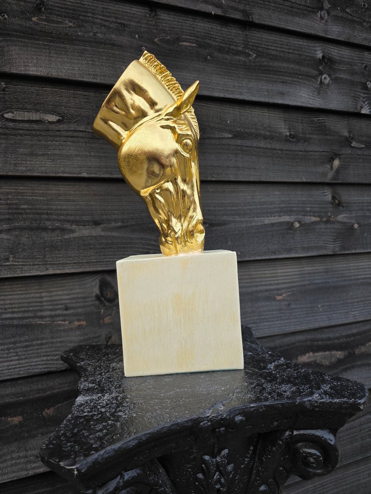 Statue, Gold Horse Head on Base - 43.5 cm - mgo - 2025 #4.3