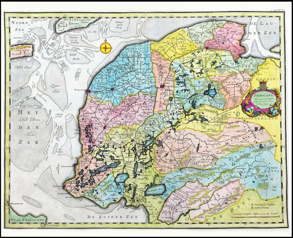 荷蘭 - 弗里斯兰省,吕伐登,斯尼克,海伦芬,斯米林根兰,德拉赫滕,欧洲; François Halma - Friesland, Met de Zee ten Westen (Friesland, With the Sea to the West) - 1721-1750 #2.1