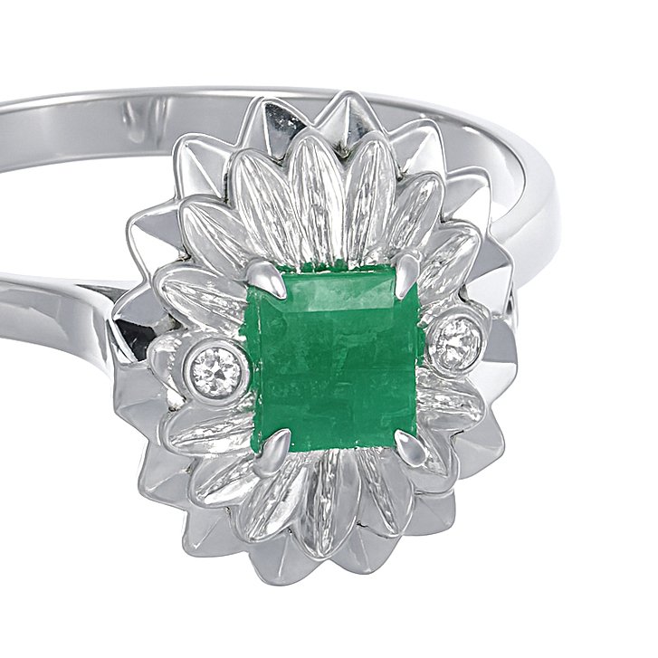 Gyűrű - 18 kt. Fehér arany -  0.40ct. tw. Smaragd - Gyémánt #4.3