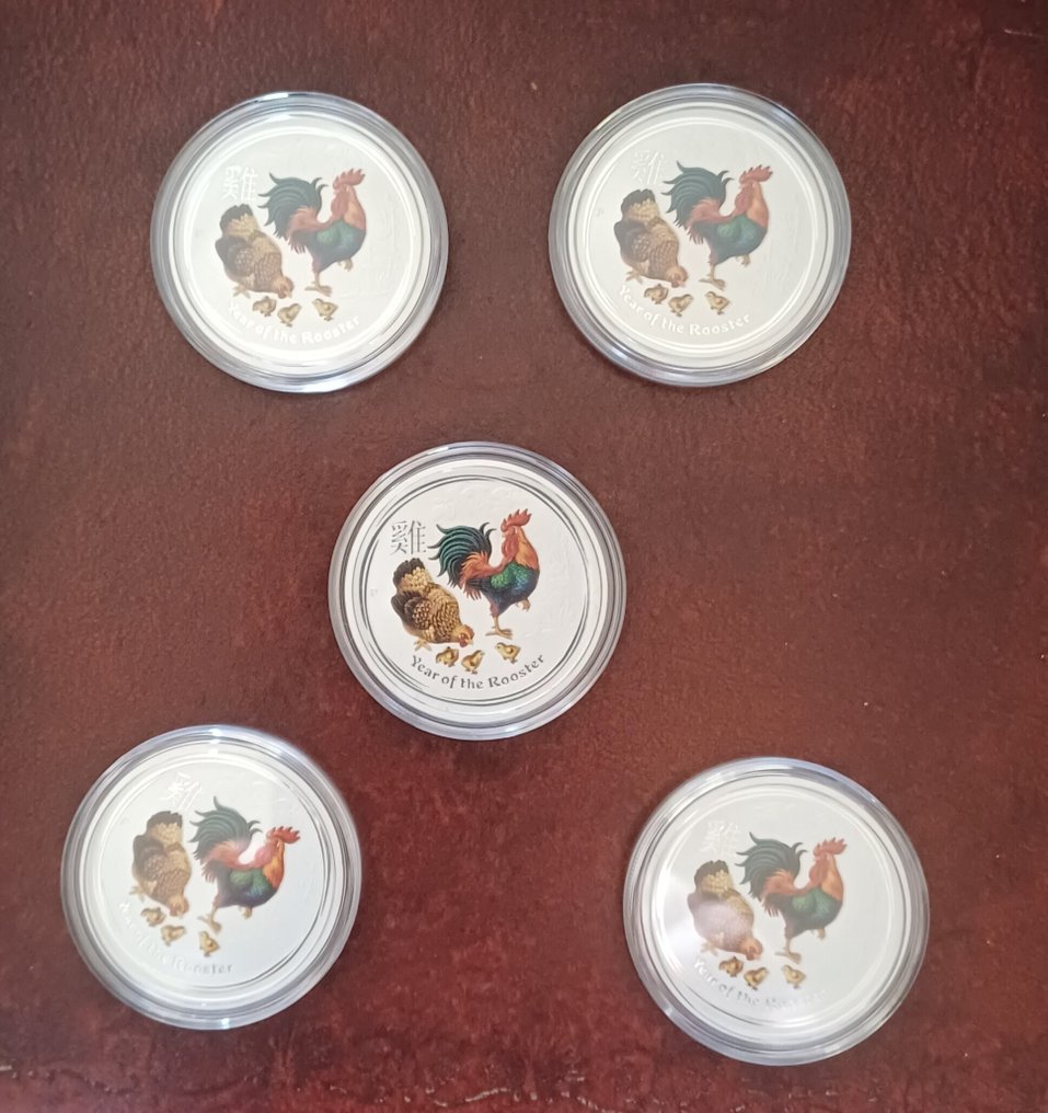 Australia. 50 Cent 2017 Coloured Rooster, 5 x 1/2 Oz #1.0