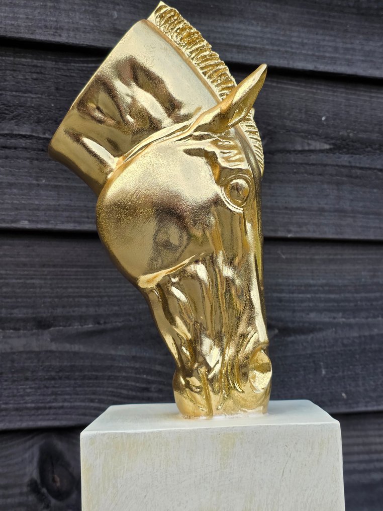 Statue, Gold Horse Head on Base - 43.5 cm - mgo - 2025 #3.2