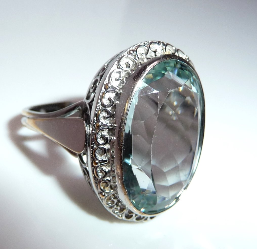 Δαχτυλίδι - 18 καράτια Λευκός χρυσός -  11.50ct. tw. Ακουαμαρίνης - Το μέγεθος 58 είναι επεξεργάσιμο. #4.3