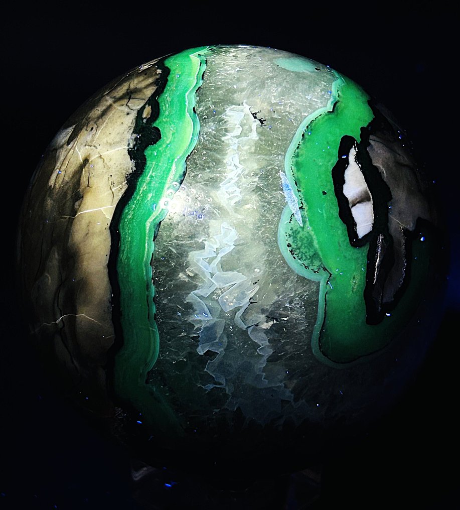 来自墨西哥的玛瑙球体——稀有且令人惊叹的结晶形成（直径89毫米） 天然石 - 疗愈特性 - 高度荧光- 942 g - (1) #1.0