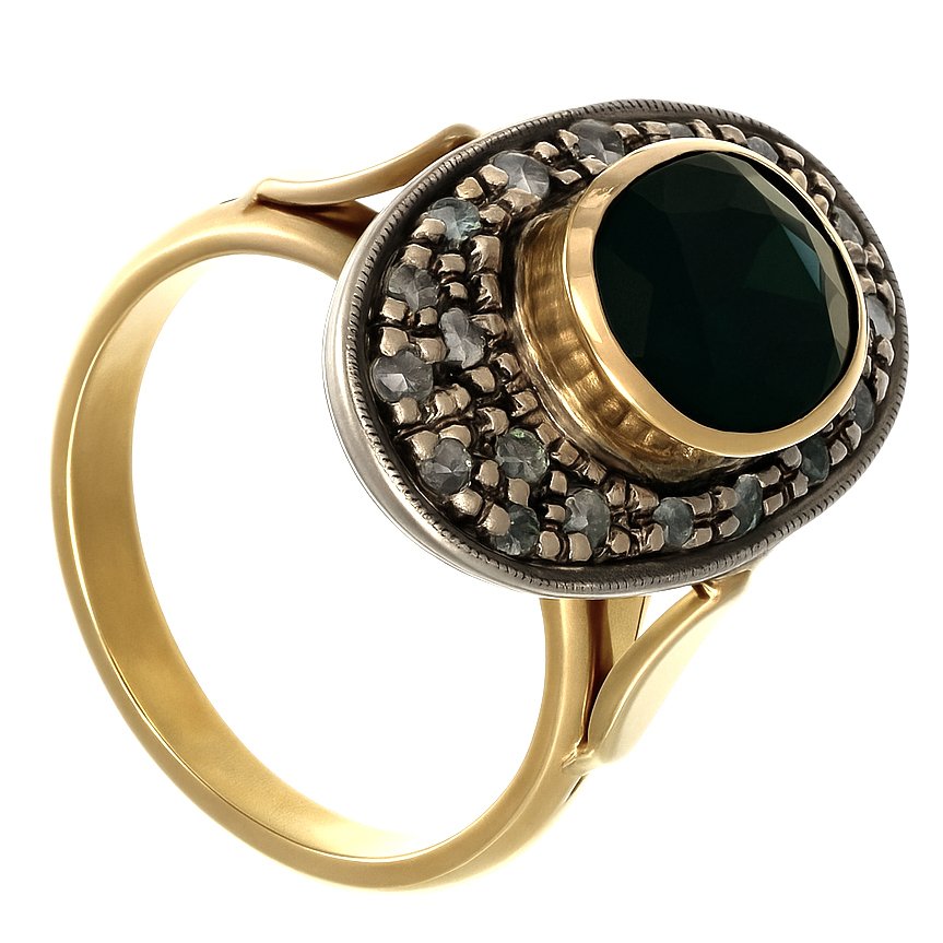 Anello - 14 carati Oro giallo, Argento -  4.05ct. tw. Zaffiro - Diamante #1.0