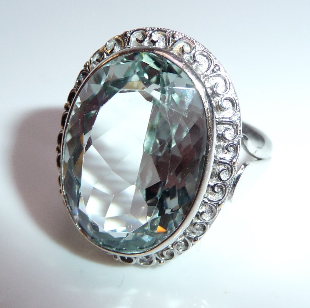 Δαχτυλίδι - 18 καράτια Λευκός χρυσός -  11.50ct. tw. Ακουαμαρίνης - Το μέγεθος 58 είναι επεξεργάσιμο. #3.2