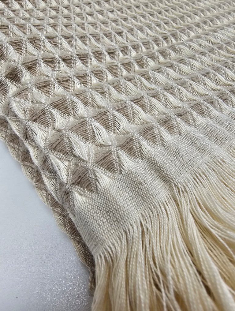 Exclusive large plaid in light mink-colored cotton blend with a nest design - 190x140cm - Blanket. - Throw  - 190 cm - 140 cm #4.3