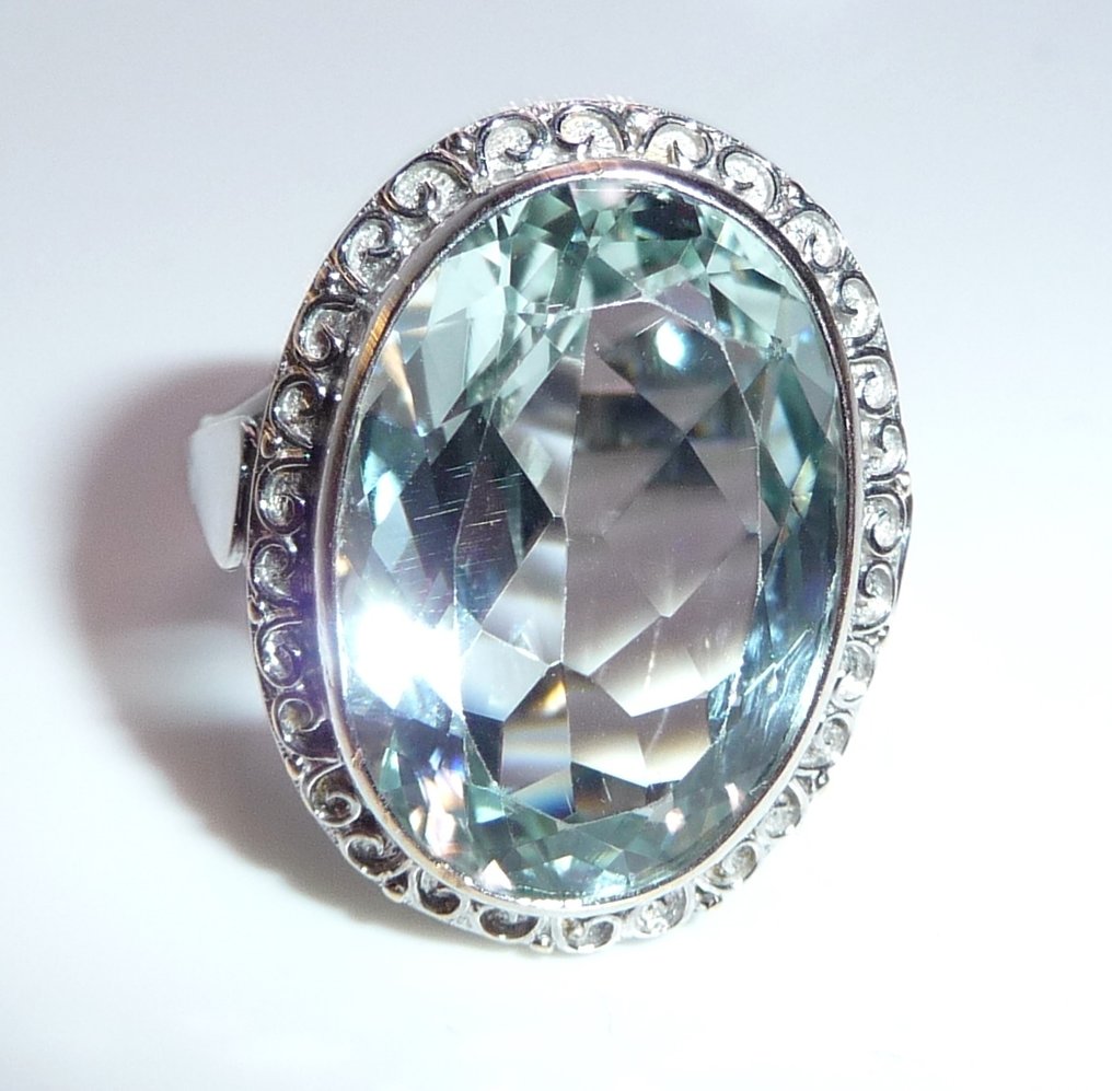Δαχτυλίδι - 18 καράτια Λευκός χρυσός -  11.50ct. tw. Ακουαμαρίνης - Το μέγεθος 58 είναι επεξεργάσιμο. #1.0