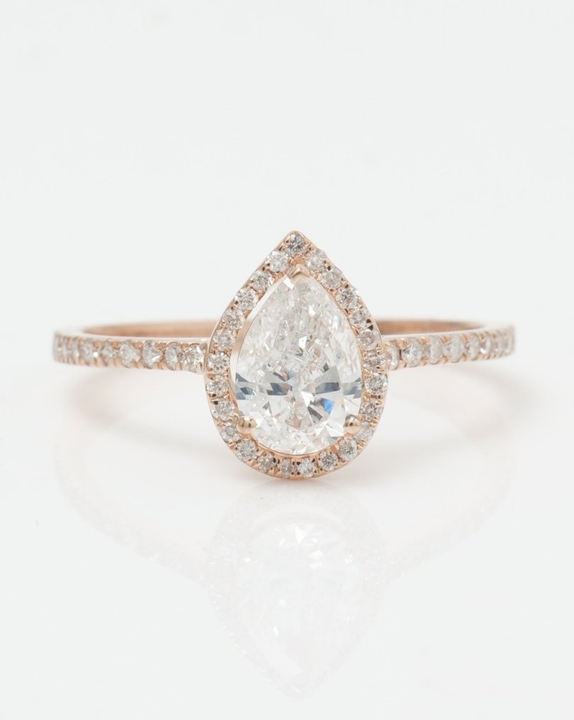 Δαχτυλίδι αρραβώνων - 14 καράτια Ροζ χρυσό -  0.96ct. tw. Διαμάντι (Φυσικό) - Διαμάντι - Δαχτυλίδι νύφης με διαμάντι σε σχήμα αχλαδιού (Pear Solitaire) #1.0