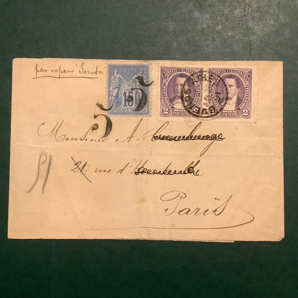 Argentina 1872 - Printed wrap with mixed franking from Argentina and France featuring a new photo certificate from - Yvert 76 en 90 #4.3
