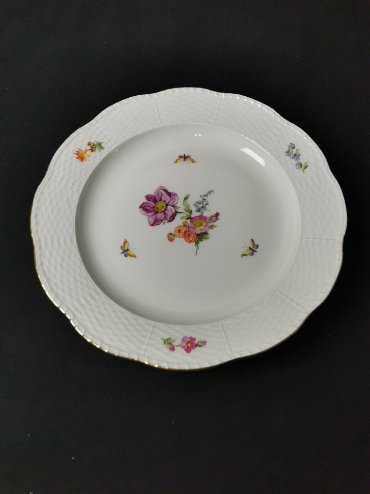 KPM - osier e fiori farfalla - 8 piatti da cena D.24,5cm - Scettro in blu, globo con croce e KPM in - 盘子 (8) - 瓷 #4.3