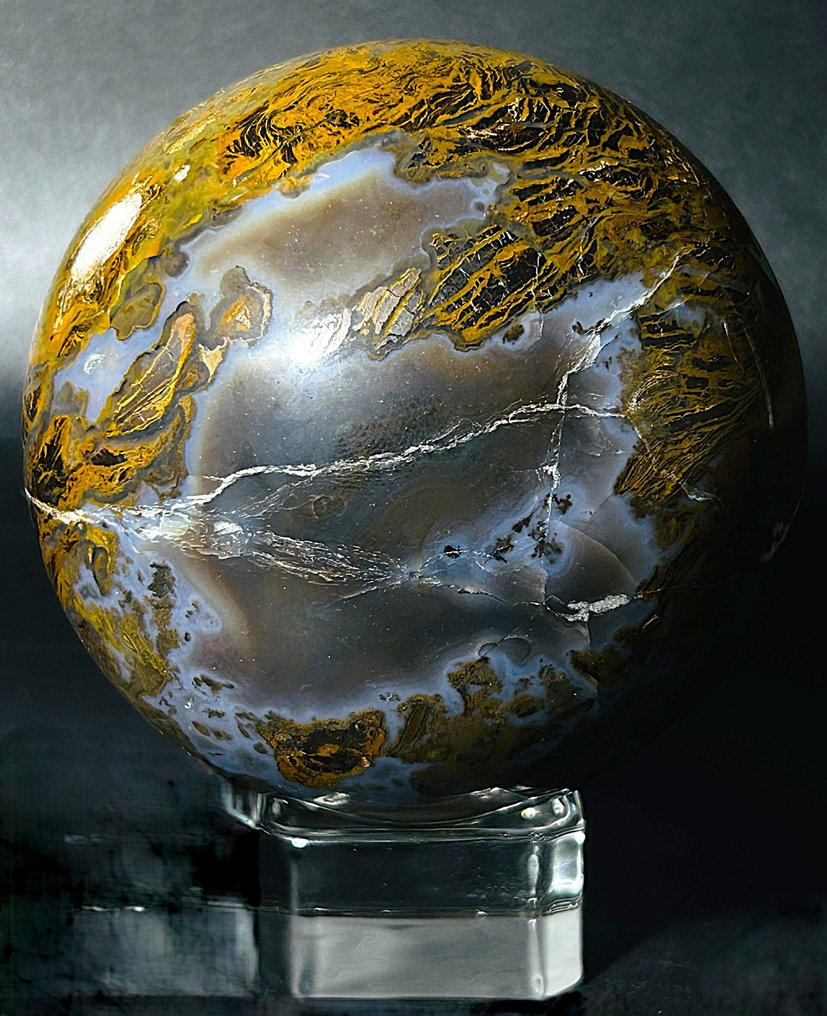 ***无底价*** 稀有印度玛瑙球体——引人注目的红棕色图案 自然 - Ø 83mm- 836 g - (1) #1.0