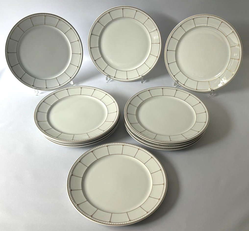 Tirschenreuth / Hutschenreuther - Πιάτο δείπνου (12) - Chevalier Perlrand mit Golddekor - Πορσελάνη #1.0