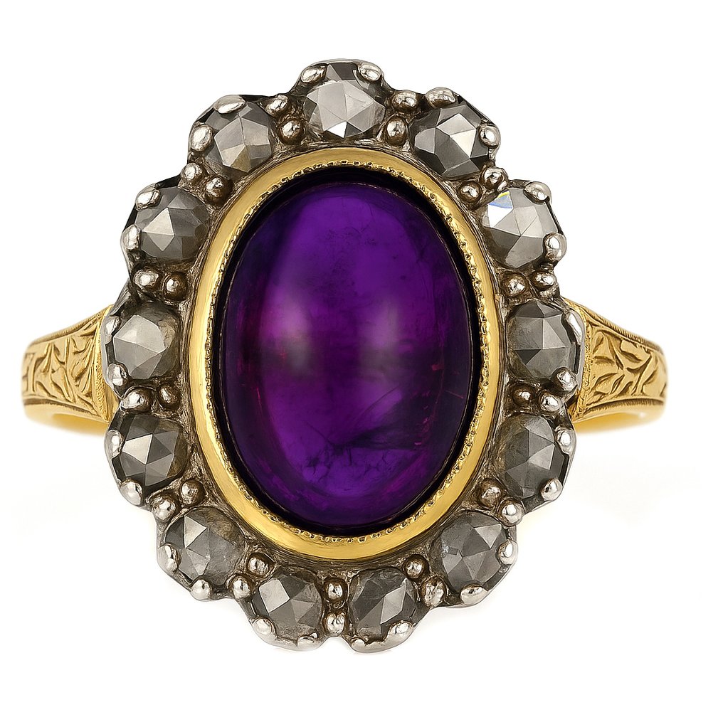 Anello - 18 carati Oro giallo, Argento -  4.07ct. tw. Ametista - Diamante #1.0