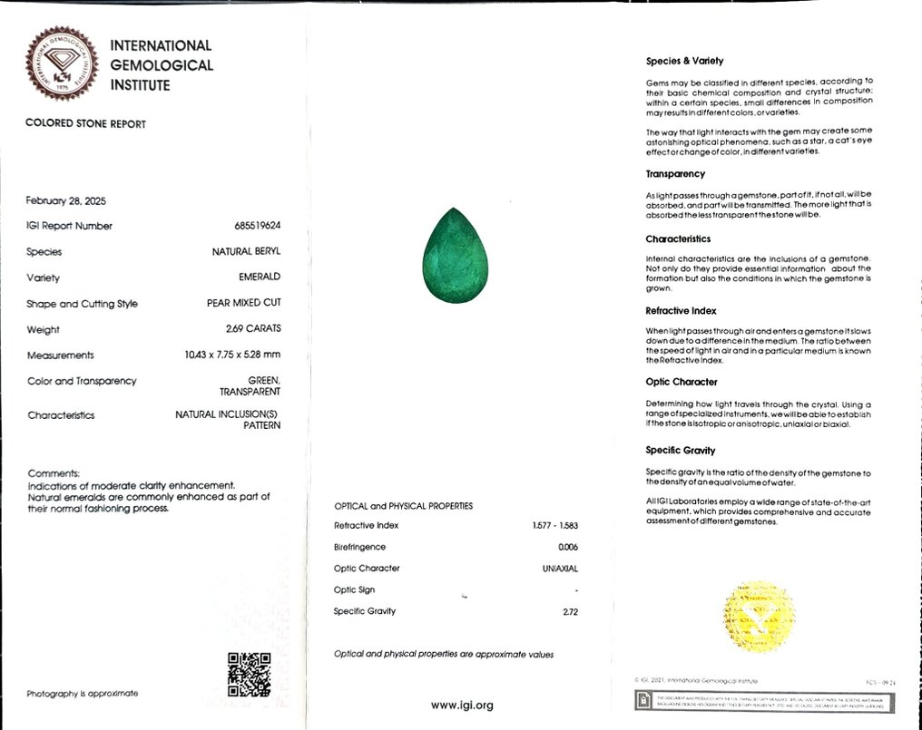 Fără preț de rezervă Smarald - 2.69 ct - IGI (Institutul gemologic internațional) #2.1